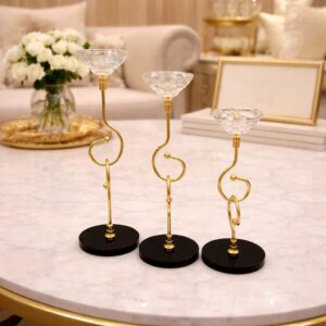 Modern Swirl Crystal 3 Piece Luxury Candle Stand
