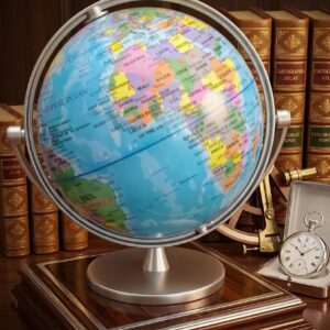 Rotating World Map Globe with Wooden Pedestal (26 X 24CM)