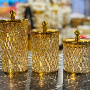 Set of 3 Luxury Golden Acrylic Storage Canisters with Lids | Decorative Jar Set