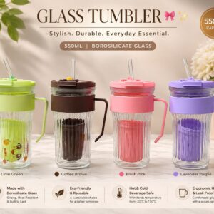 Premium Borosilicate Glass Tumbler (550ml) with Handle & Straw
