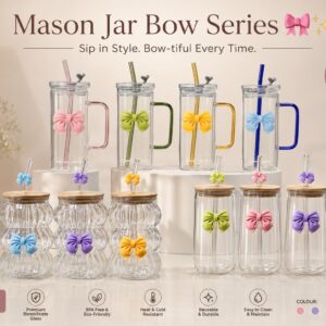 Luxury Mason Jar Bow Series – Premium Borosilicate Glass Tumblr with Straw & Lid (450ML)